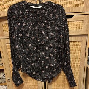 Veronica Beard Silk Black Floral Button-Front Blouse